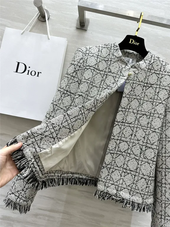 Dior quilted wool fringed coat